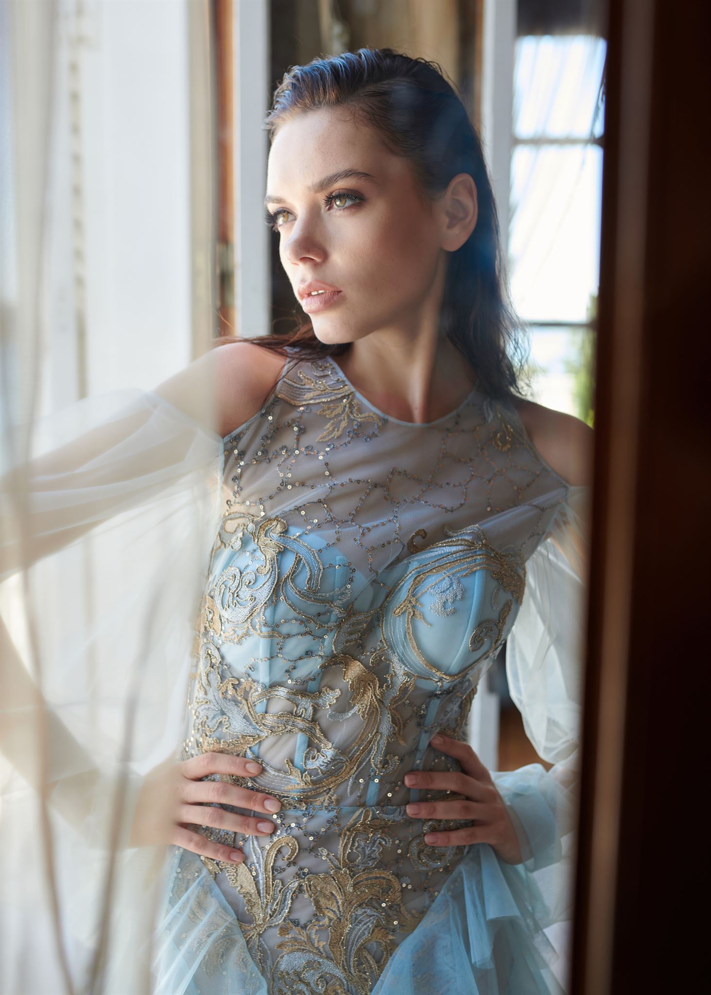Wave Collection blue tulle gown