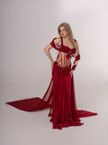 Deep red corset draped gown - 3