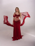 Deep red corset draped gown - 1