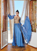 Blue gold-appliqué gown - 3