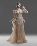 Nude beaded puff-sleeve gown - 2