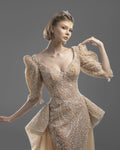 Nude beaded puff-sleeve gown - 4