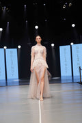 Blush nude cape-sleeve gown - 3
