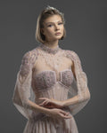 Blush nude cape-sleeve gown - 5