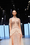 Blush nude cape-sleeve gown - 1
