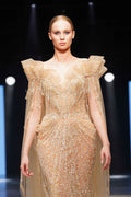 Nude beaded cape-panel gown - 2