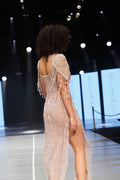 Blush nude crystal cape-shoulder gown - 3