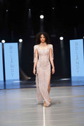Blush nude crystal cape-shoulder gown - 1