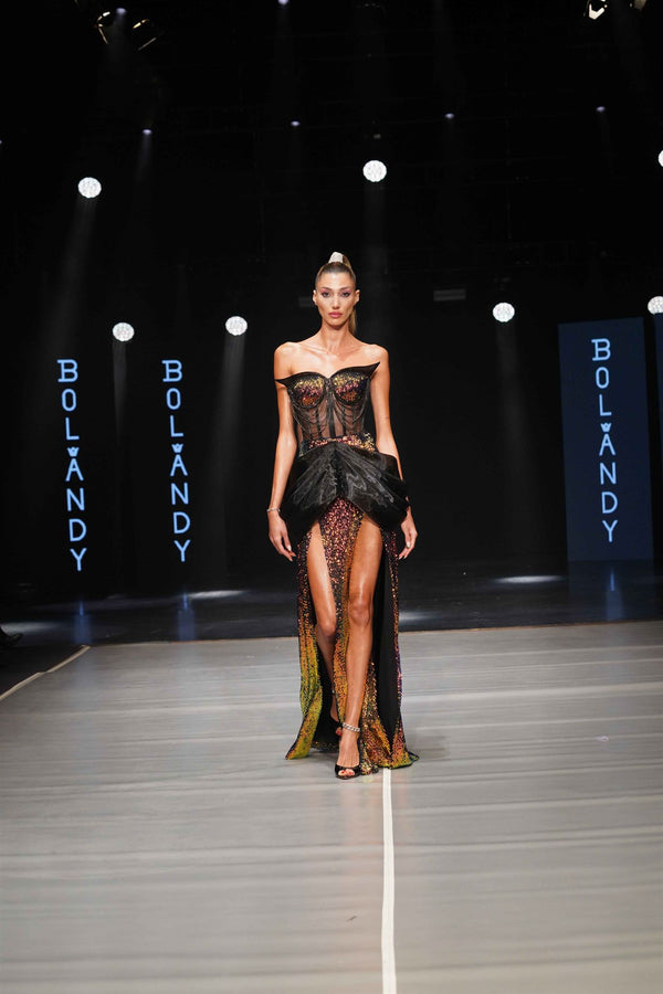 Black sequin chain corset gown