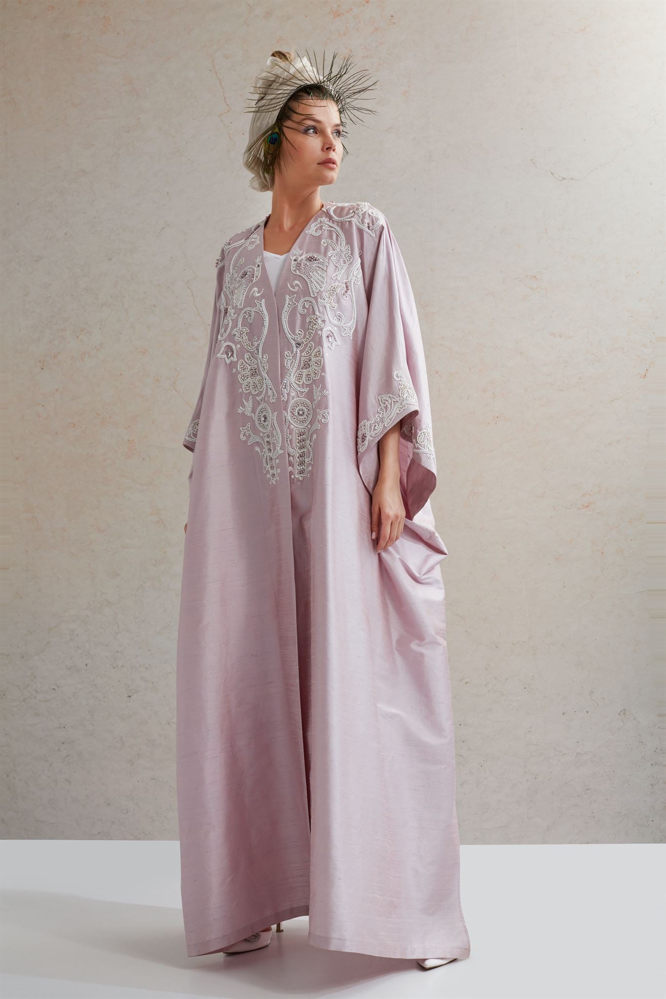 Blush-Pink Embroidered Abaya