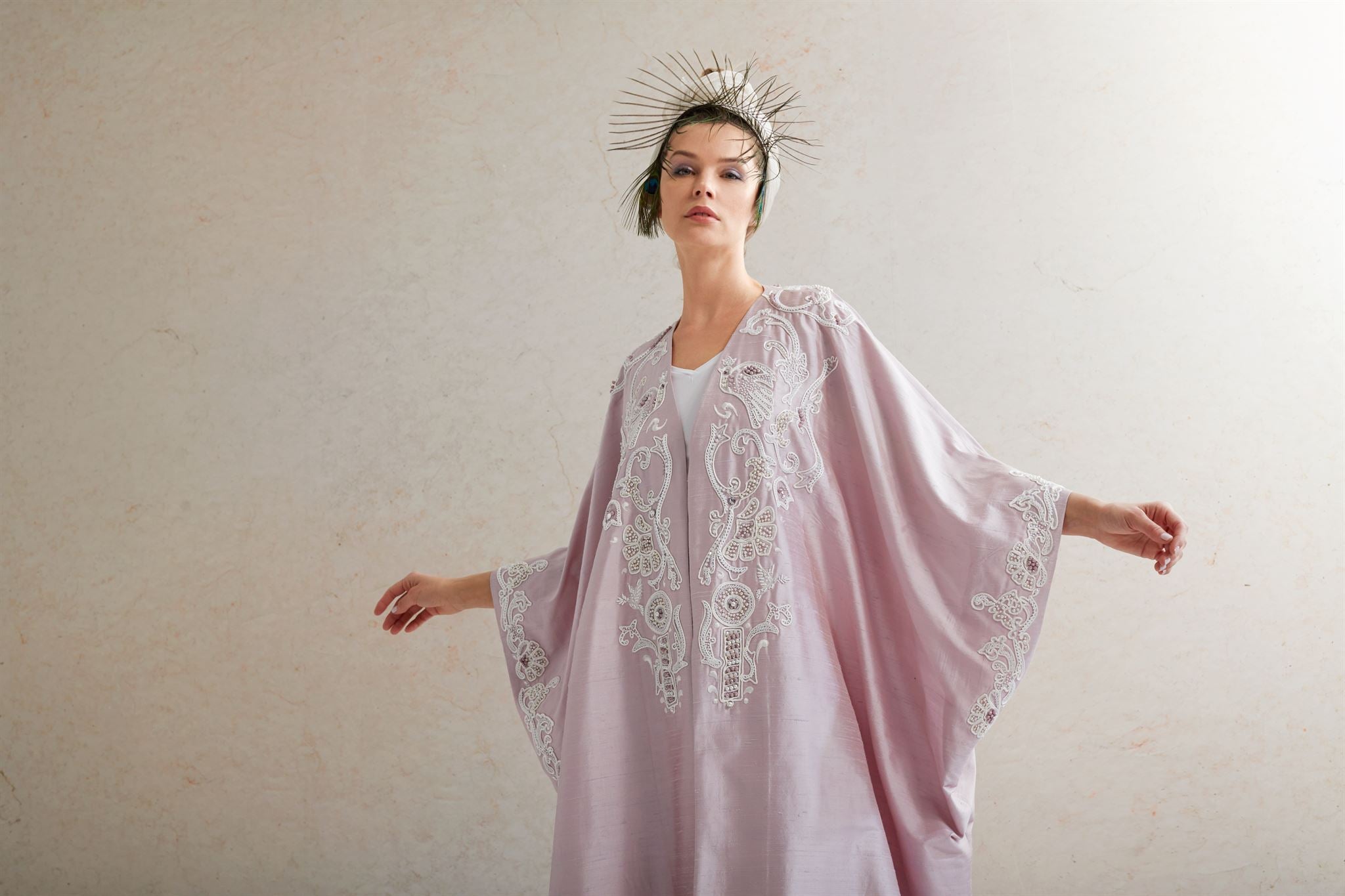 Blush-Pink Embroidered Abaya
