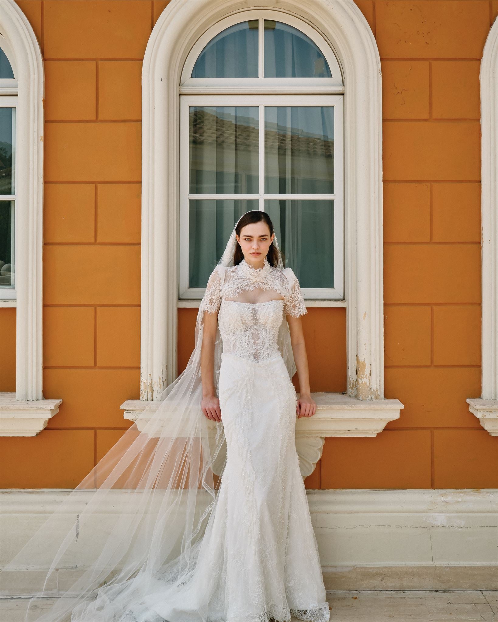 Fitted organza-tulle couture gown
