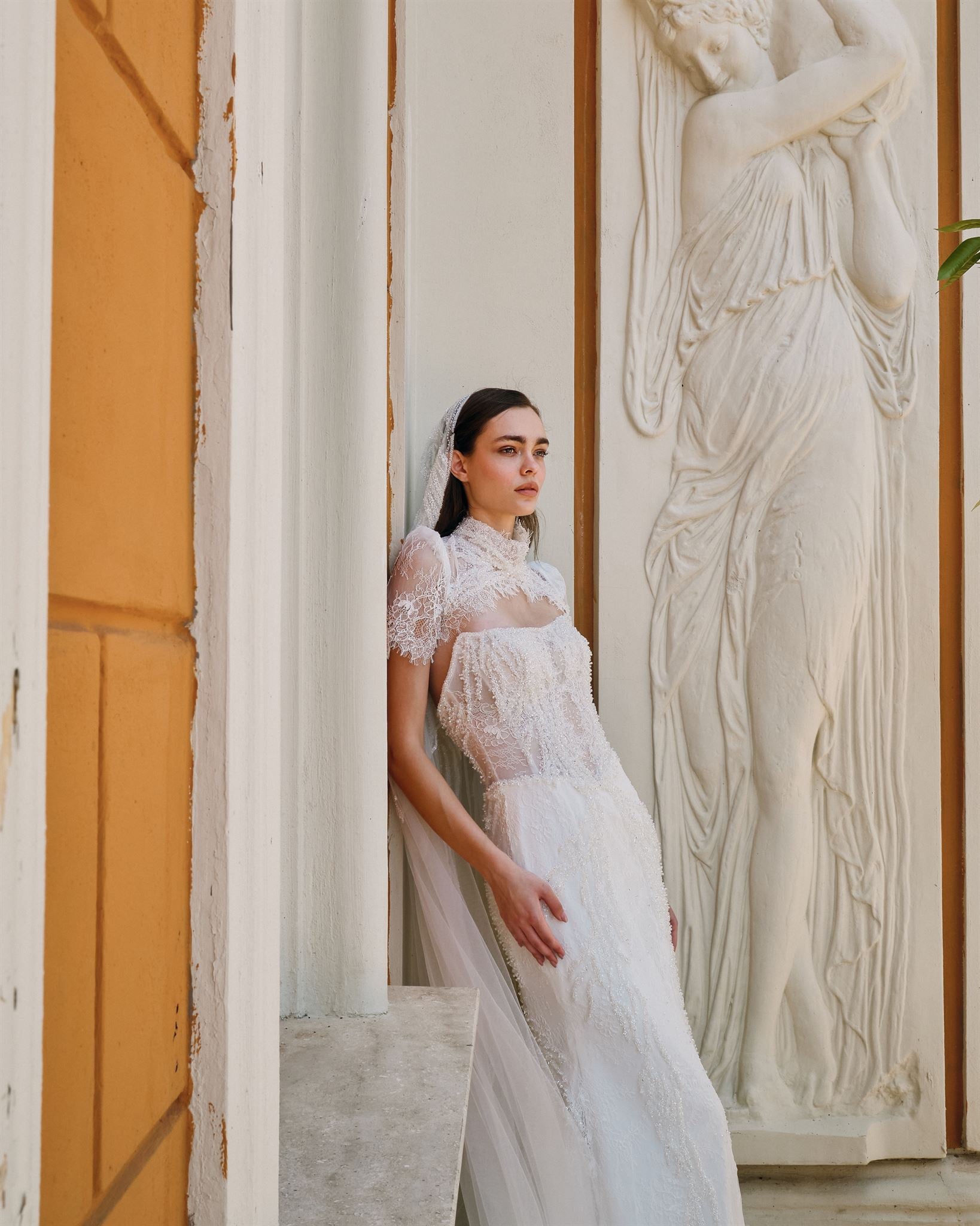 Fitted organza-tulle couture gown