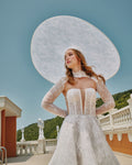Lace A-line gown with detachable sleeves - 3