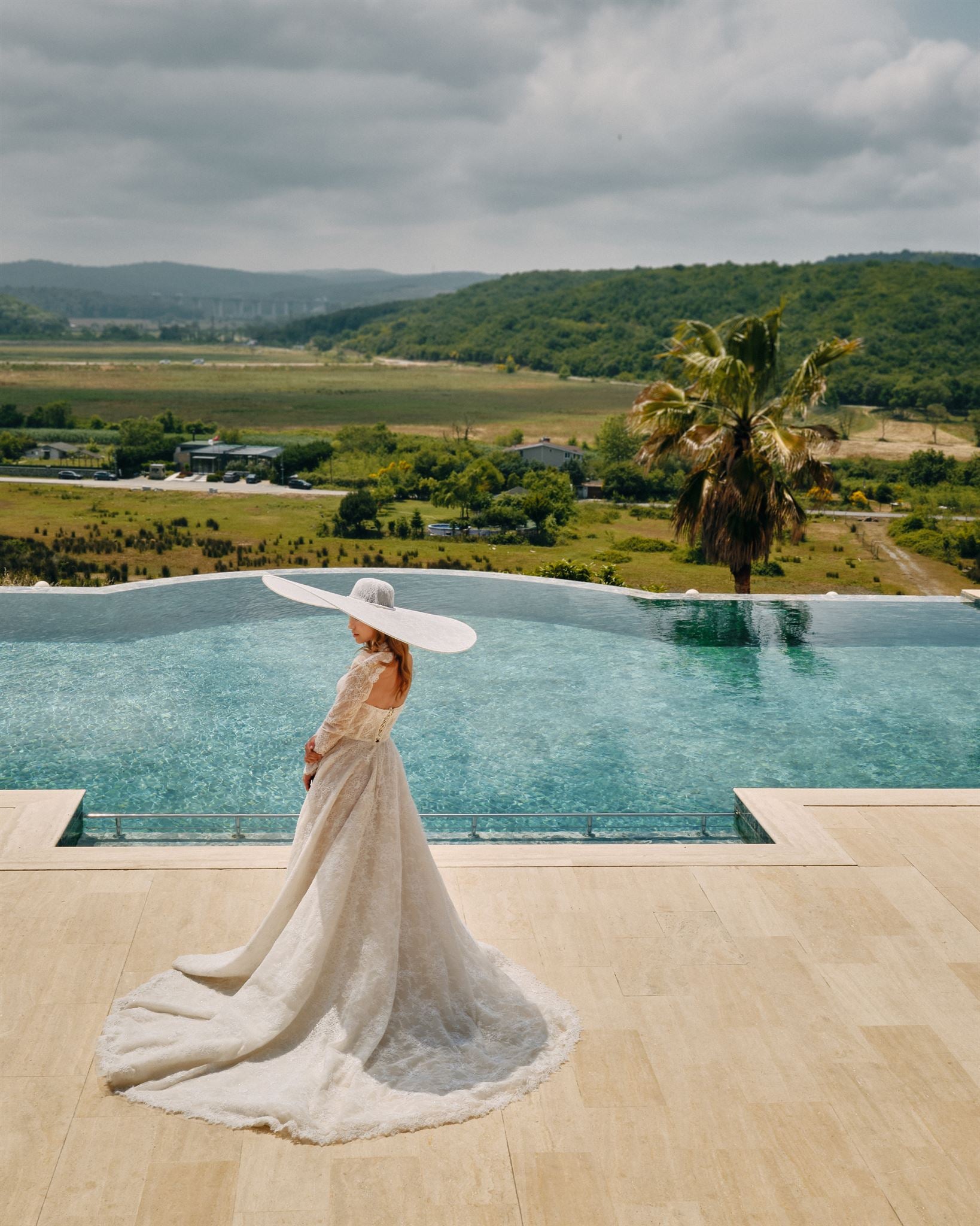 Lace A-line gown with detachable sleeves