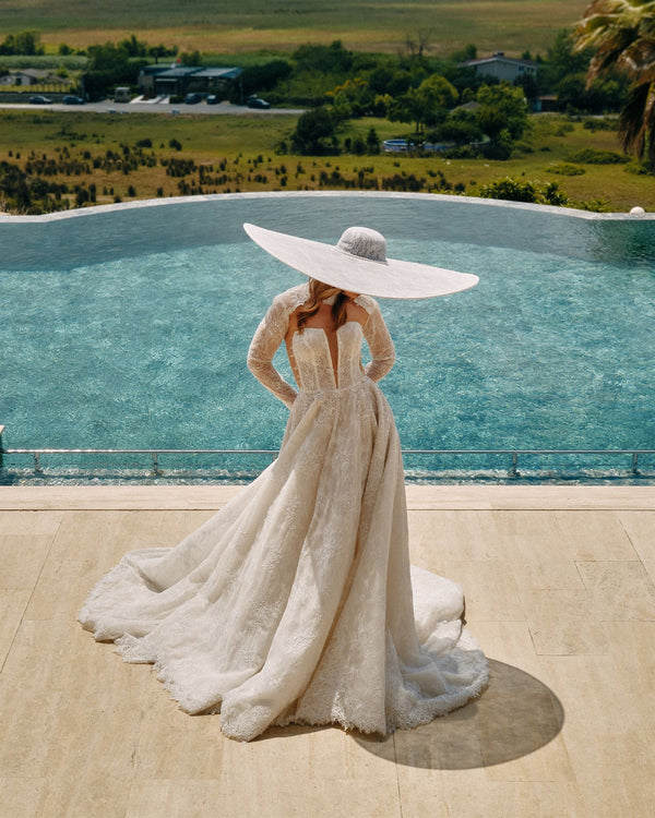Lace A-line gown with detachable sleeves