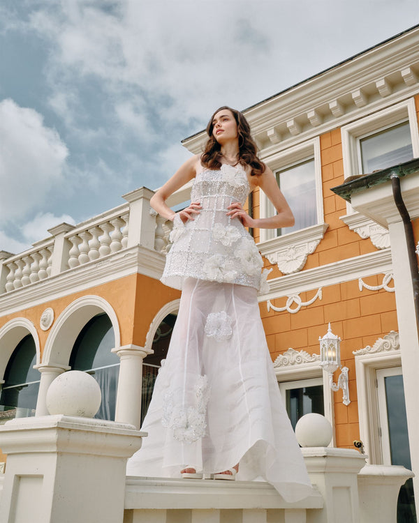 Organza-tulle mini and overskirt ensemble