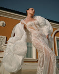 Organza and lace-tulle rosette sleeve gown - 3