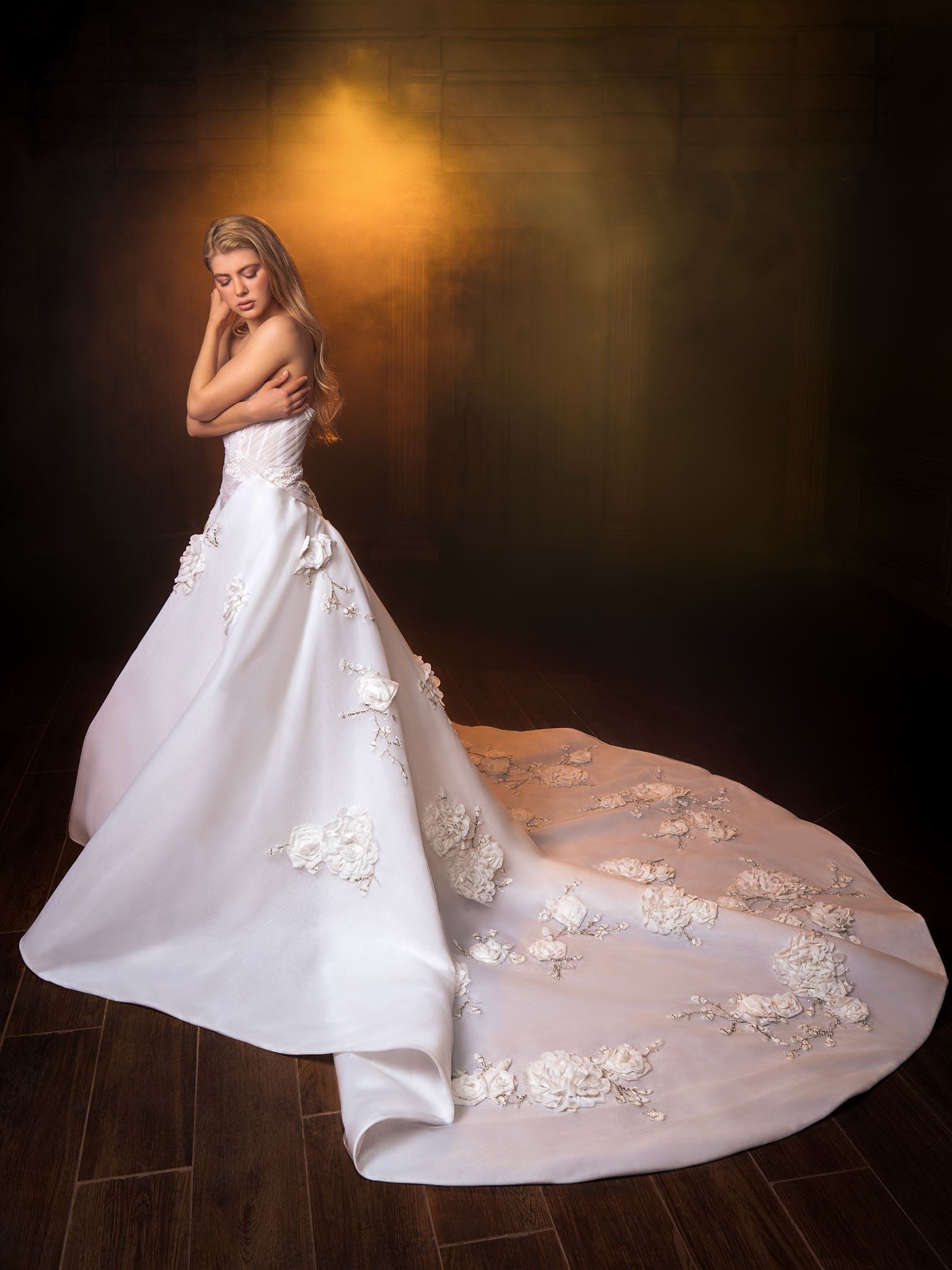 Hand-embellished lace and tulle gown
