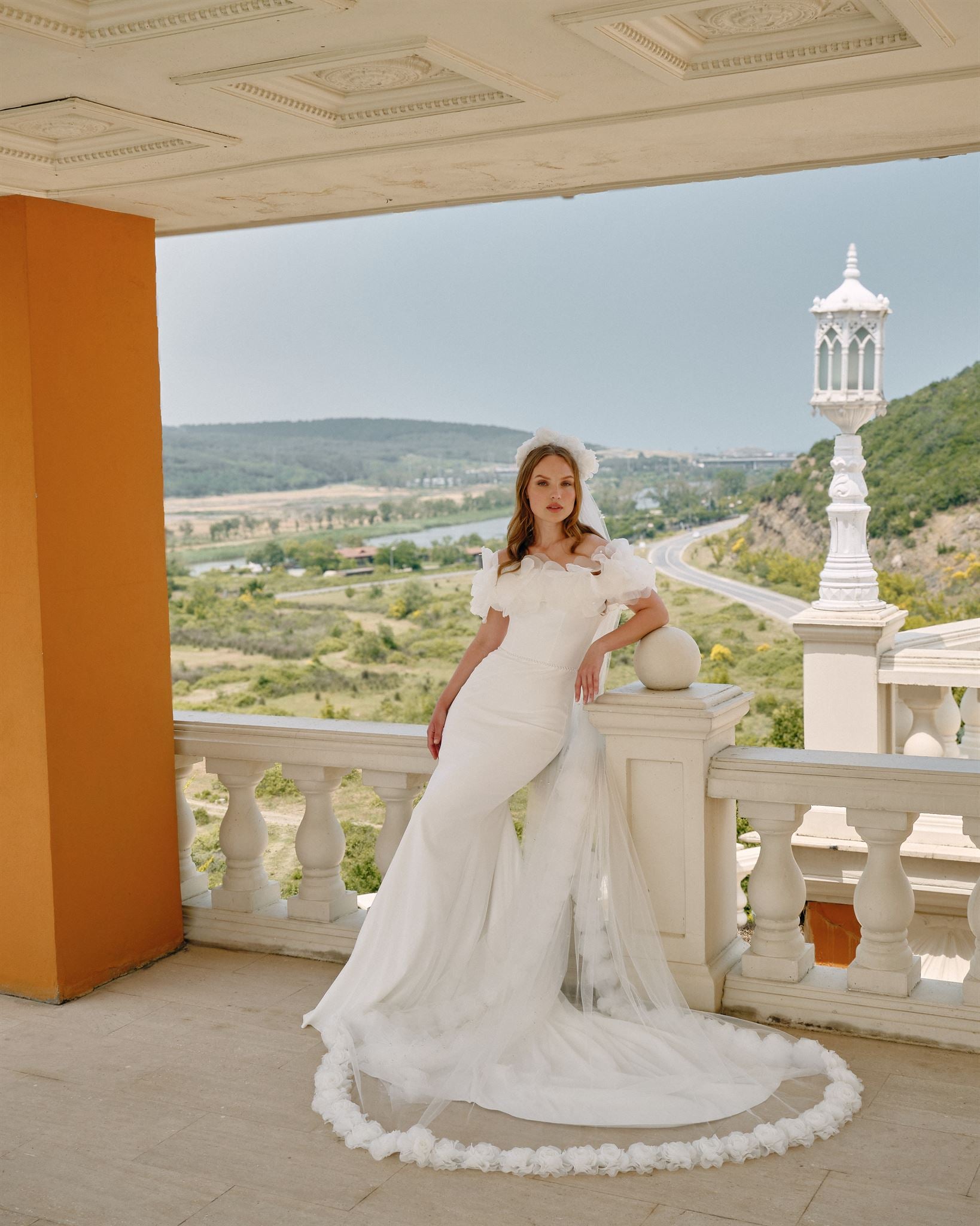 Satin and tulle floral gown