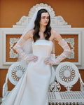 Satin and sheer tulle fitted gown - 2