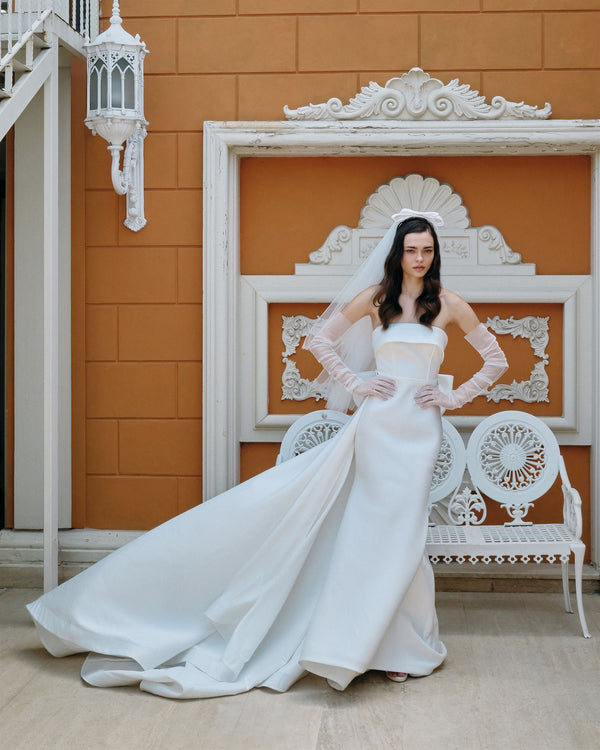 Satin and sheer tulle fitted gown