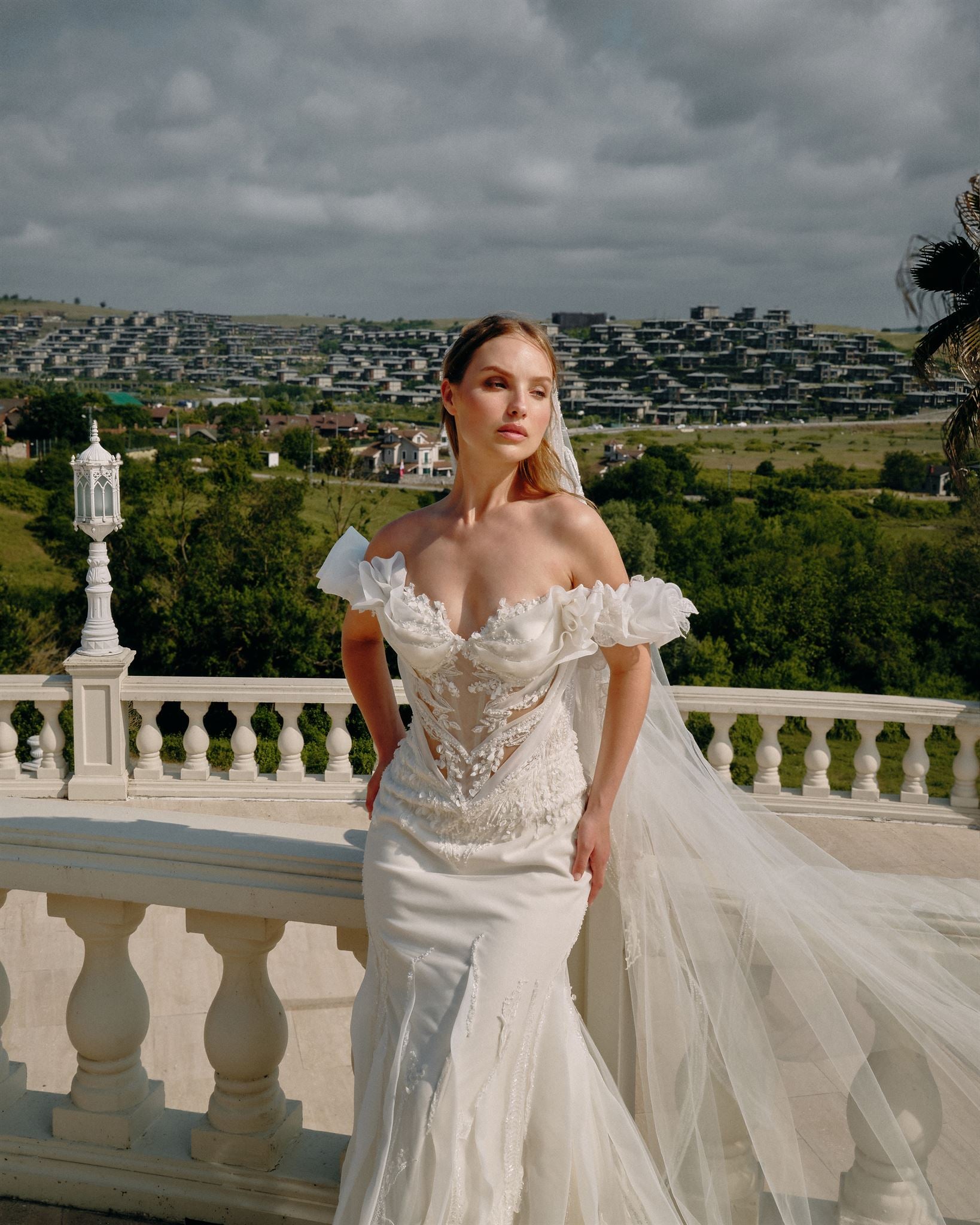 Mermaid gown with sheer tulle train