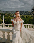 Mermaid gown with sheer tulle train - 3