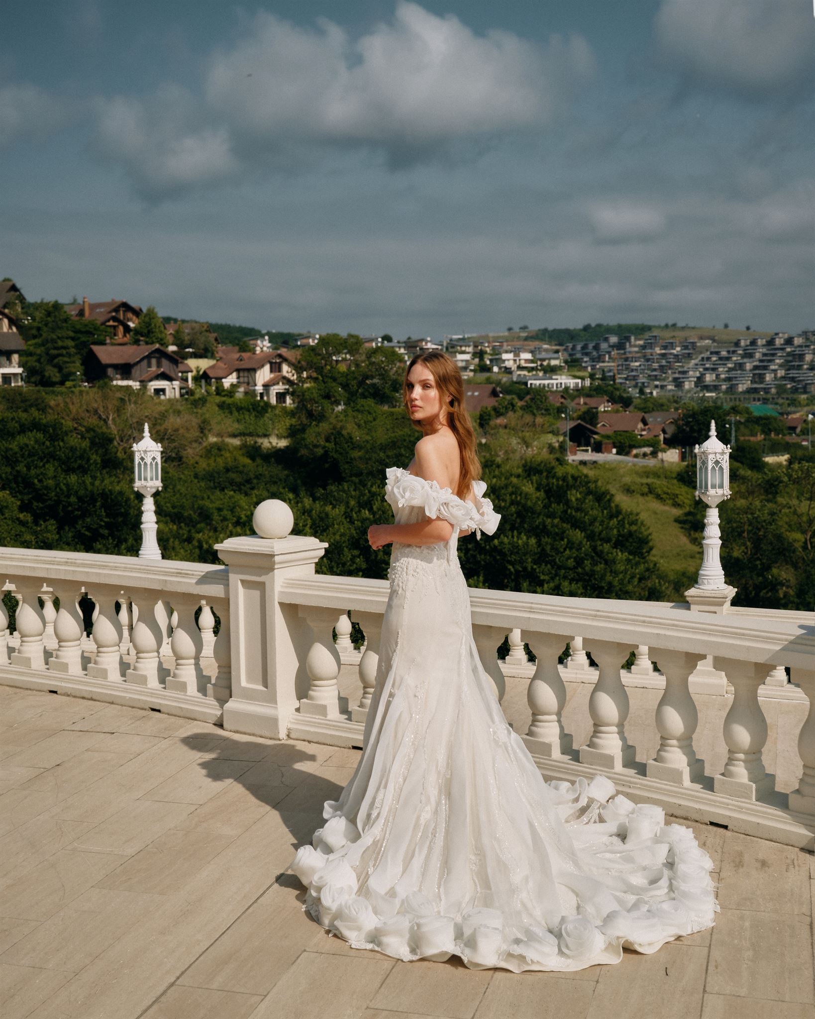 Mermaid gown with sheer tulle train