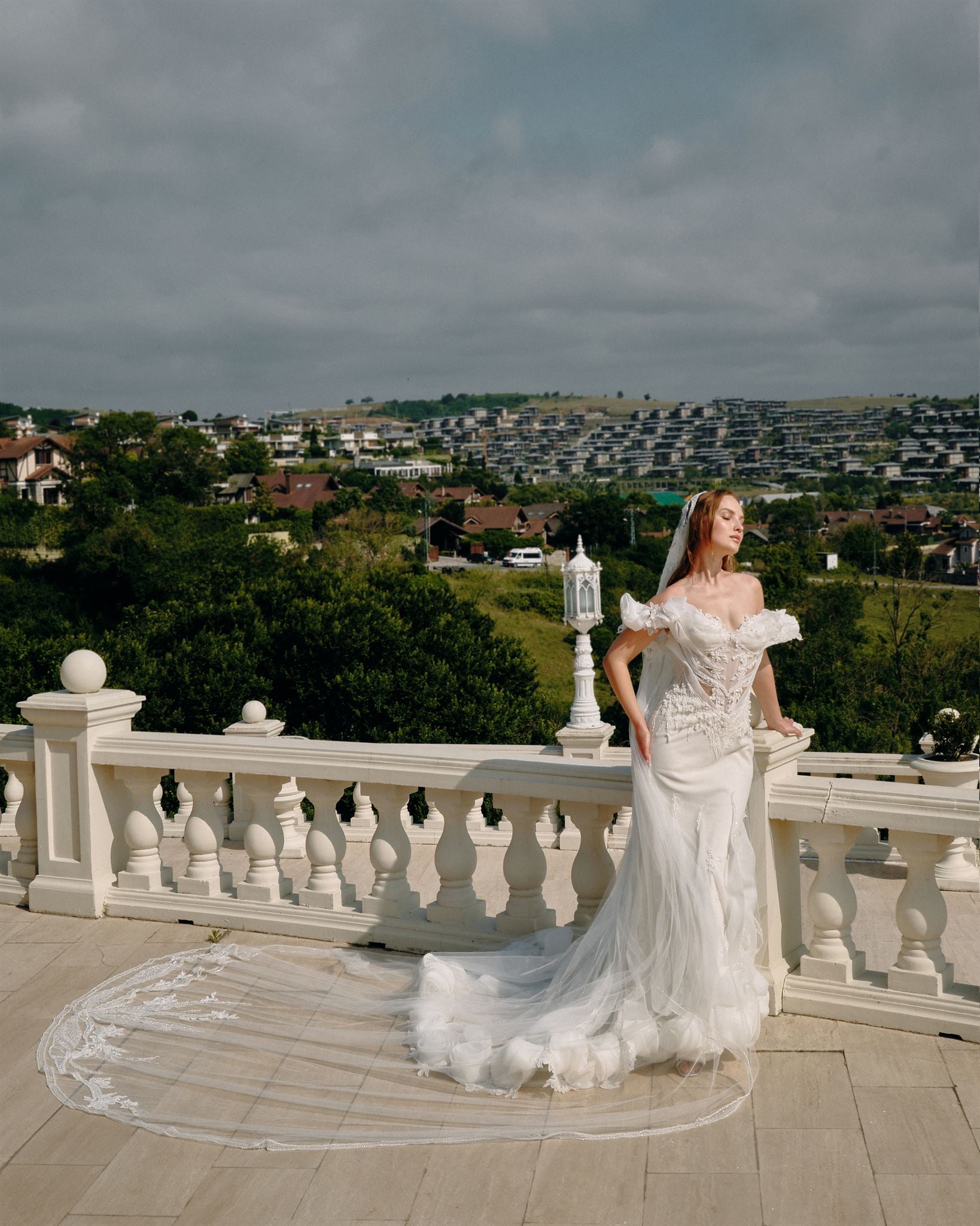 Mermaid gown with sheer tulle train