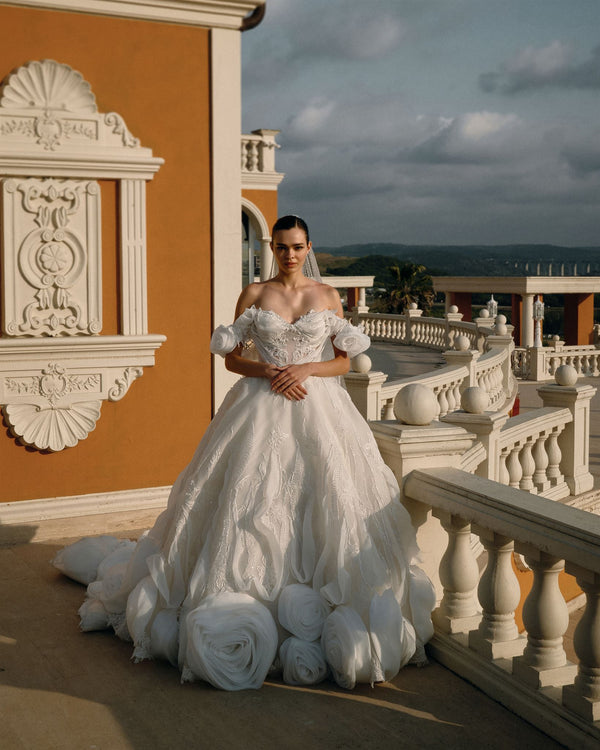 Organza tulle rose ballgown