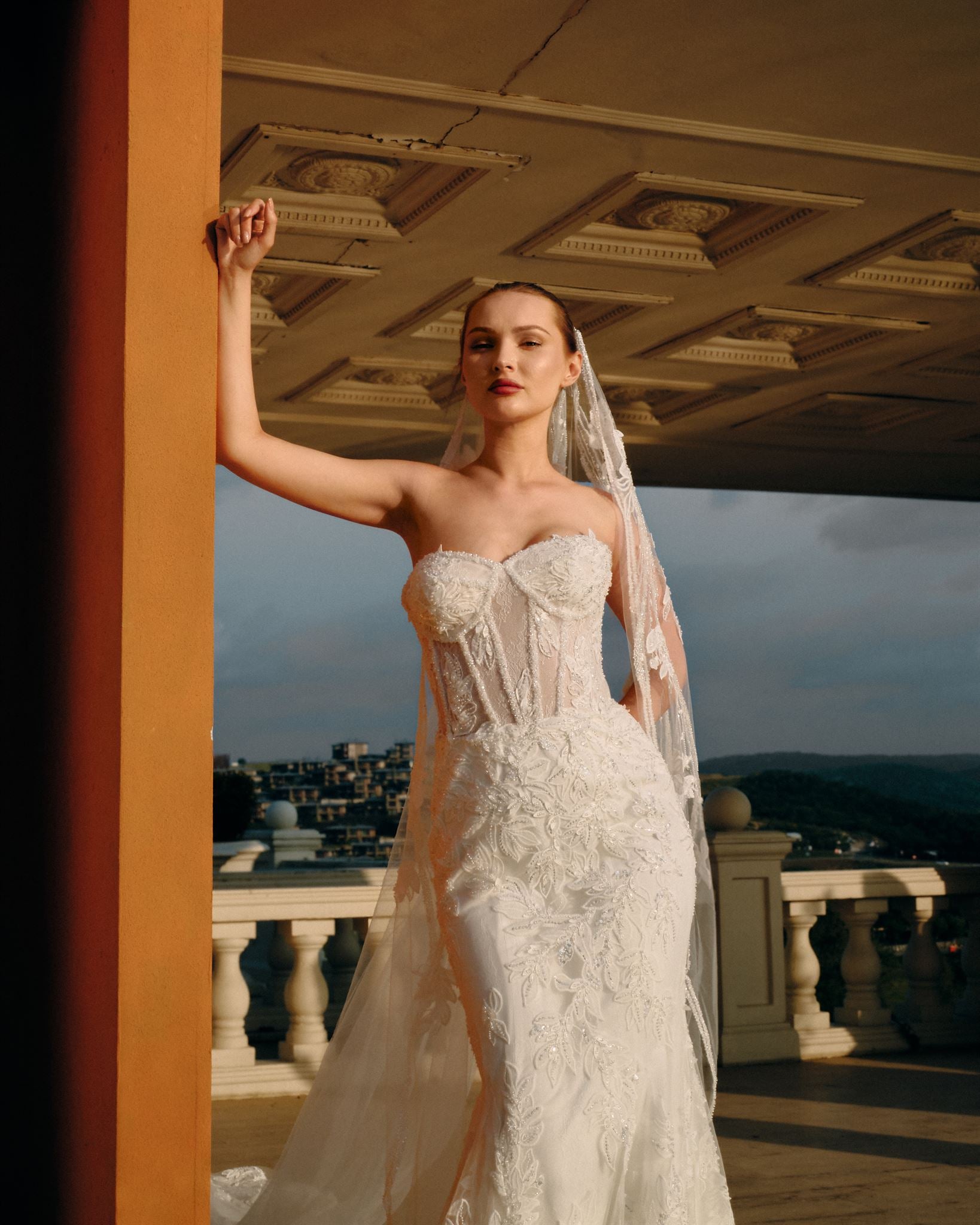Floral appliqué mermaid gown