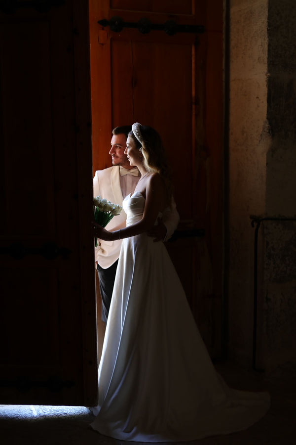 Minimalist satin A-line gown