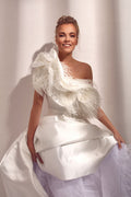 One-shoulder feathered satin A-line gown - 8