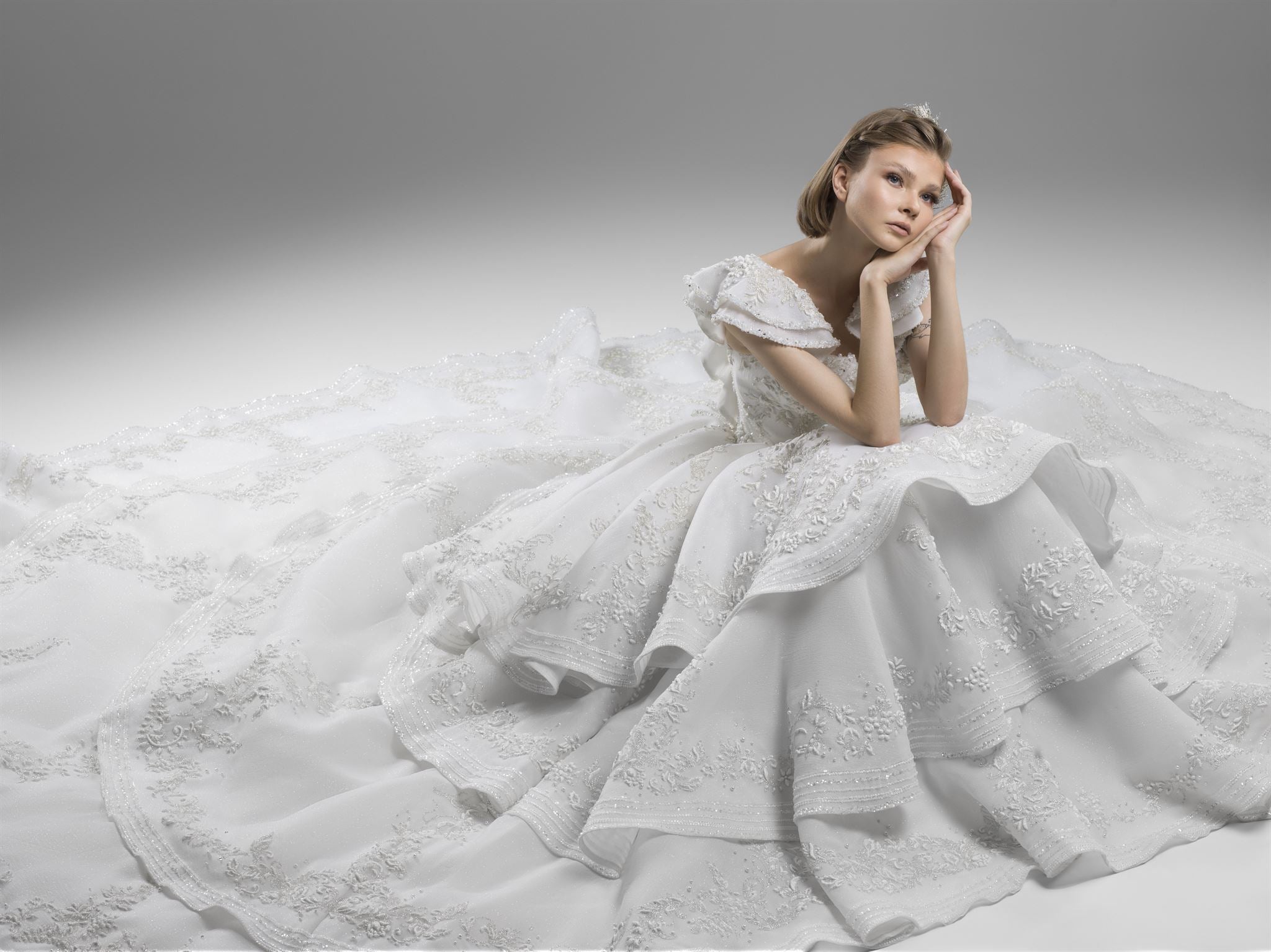 Embellished tiered ball gown