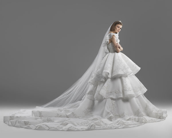 Embellished tiered ball gown