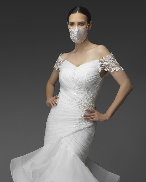 Ruched tulle and organza ruffle mermaid gown