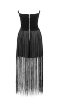 Black velvet floral fringe gown - 2