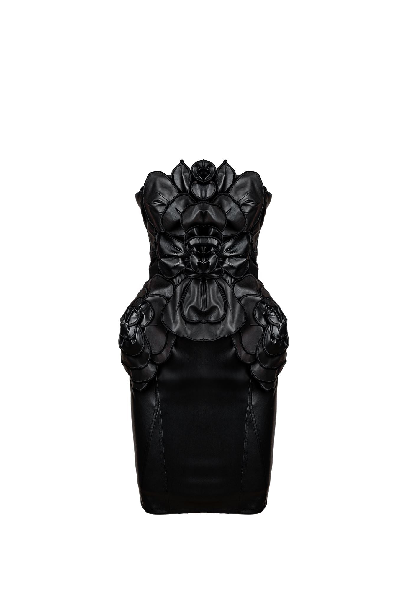 Black leather floral midi dress
