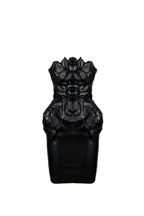 Black leather floral midi dress