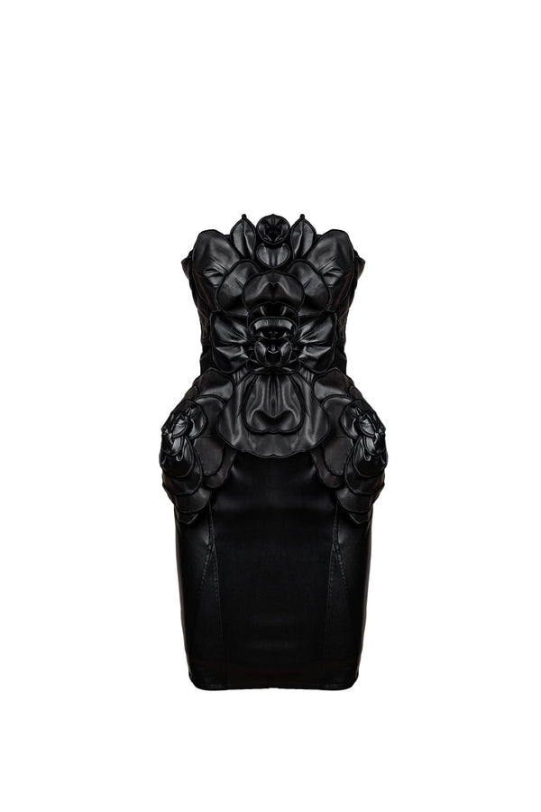 Black leather floral midi dress