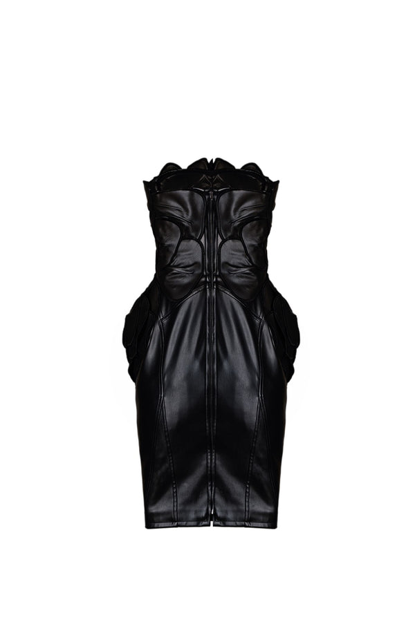 Black leather floral midi dress