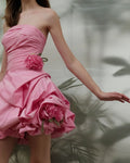 Pink sculpted floral mini dress - 3