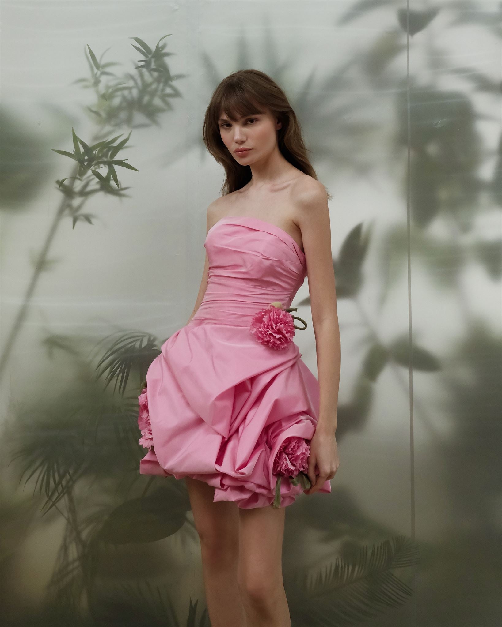 Pink sculpted floral mini dress
