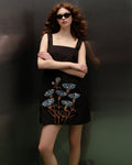 Black botanical appliqué mini dress - 2