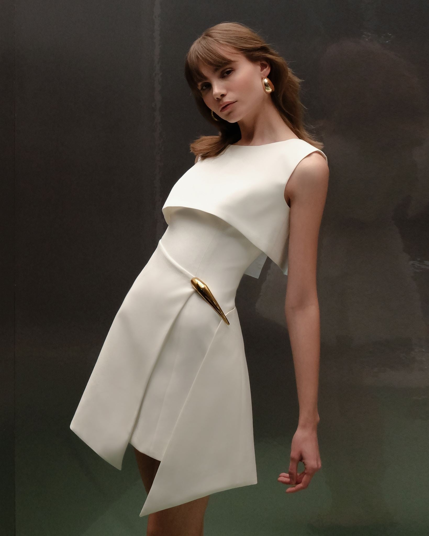 Ivory gold-artwork wrap mini dress