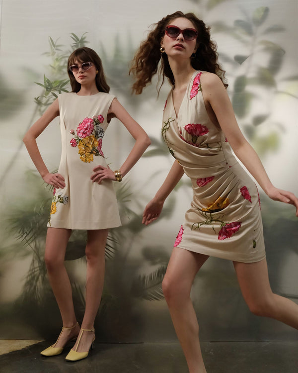 Ivory floral embroidered A-line mini