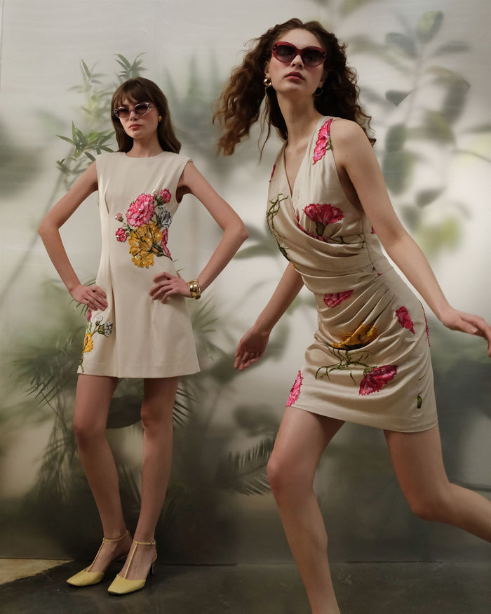 Ivory floral embroidered A-line mini
