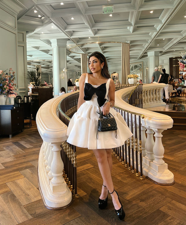 Ivory black-bow mini dress