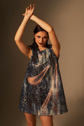 Printed leather A-line mini dress - 1